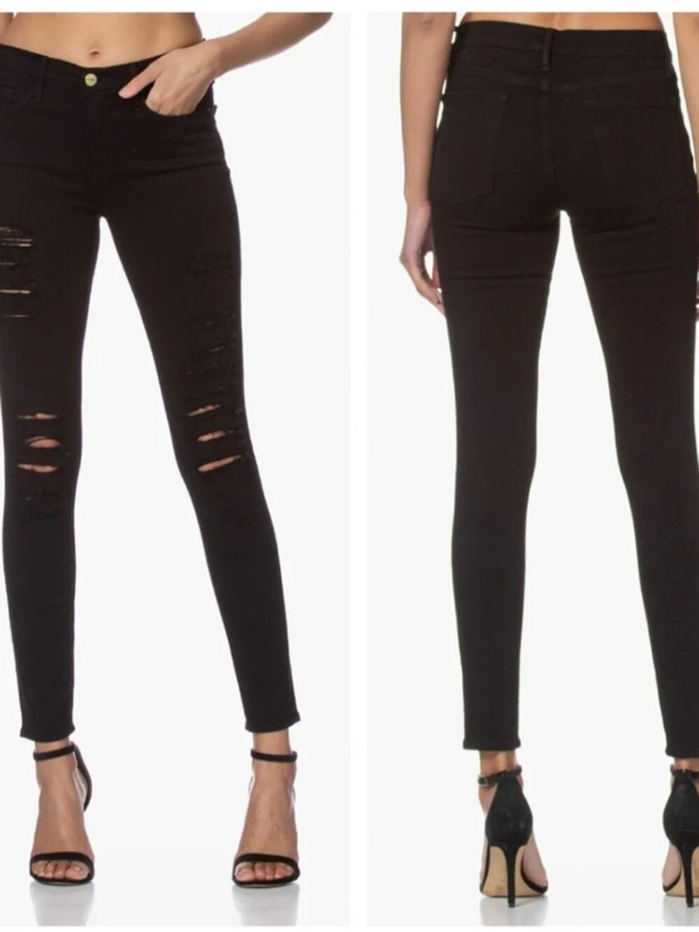 Frame Denim Black Le Skinny Distressed Jeans